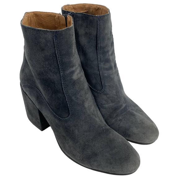 Lucky brand women 5 Gray suede leather zip roundtoe chunky block heel ankle boot - Picture 2 of 9